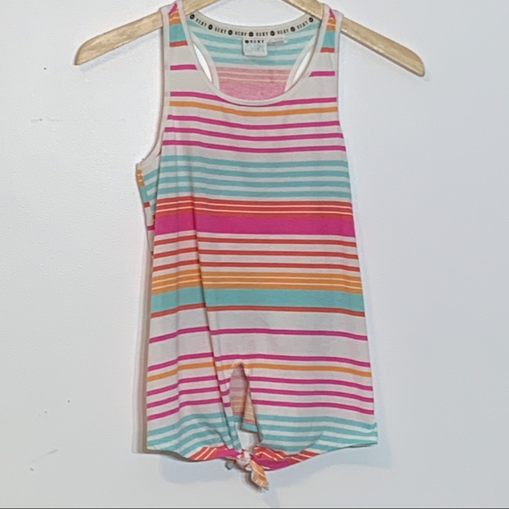EUC Roxy striped racer back keyhole tie front tank